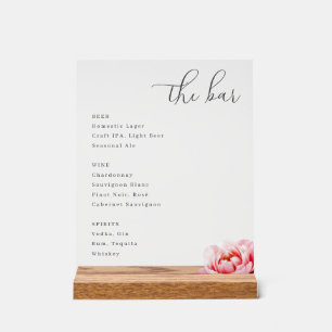 Sophisticated Gray Floral Beverage Menu Acrylic Sign