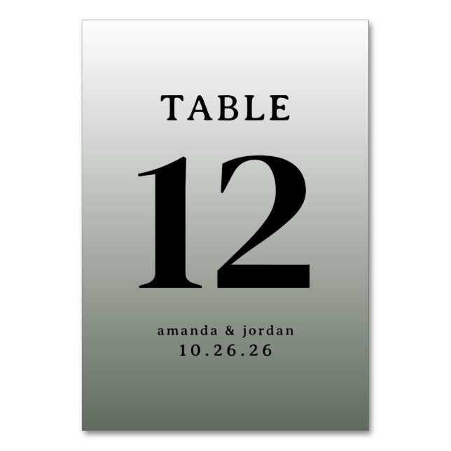 Sophisticated Gray Gradient Wedding Table Card (Front)