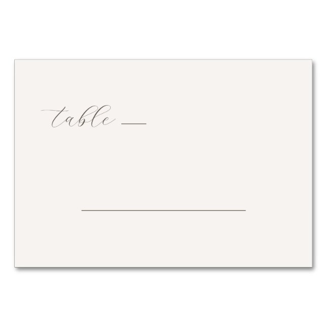 Sophisticated Gray Minimalist Calligraphy Table Number (Front)