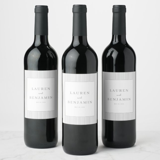 Sophisticated Gray Striped Minimalist Wine Label (Bottles)