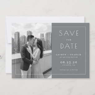 Sophisticated Grayscale Modern Photo Save The Date