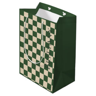 Sophisticated Green and Cream Check Customisable Medium Gift Bag