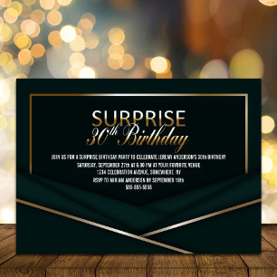 Sophisticated Green Gold 30th Surprise Birthday Invitation