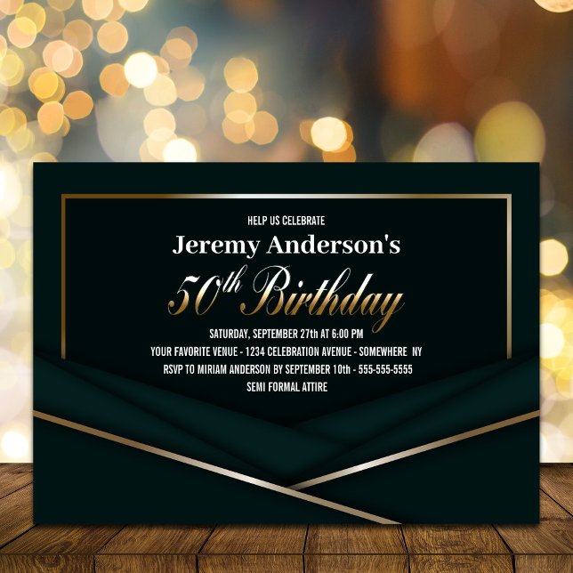 Sophisticated Green Gold 50th Birthday Party Invitation (Creator Uploaded)
