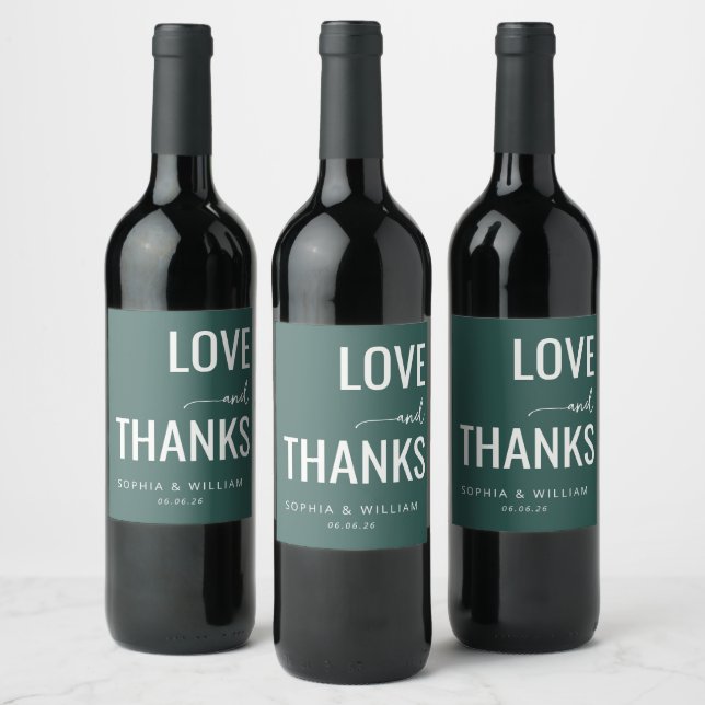 Sophisticated Green Love Thanks Wine Label (Bottles)