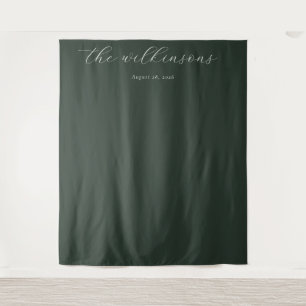 Sophisticated Green Minimalist Calligraphy Tapestry