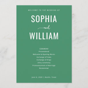 Sophisticated Green Wedding Ceremony Programme