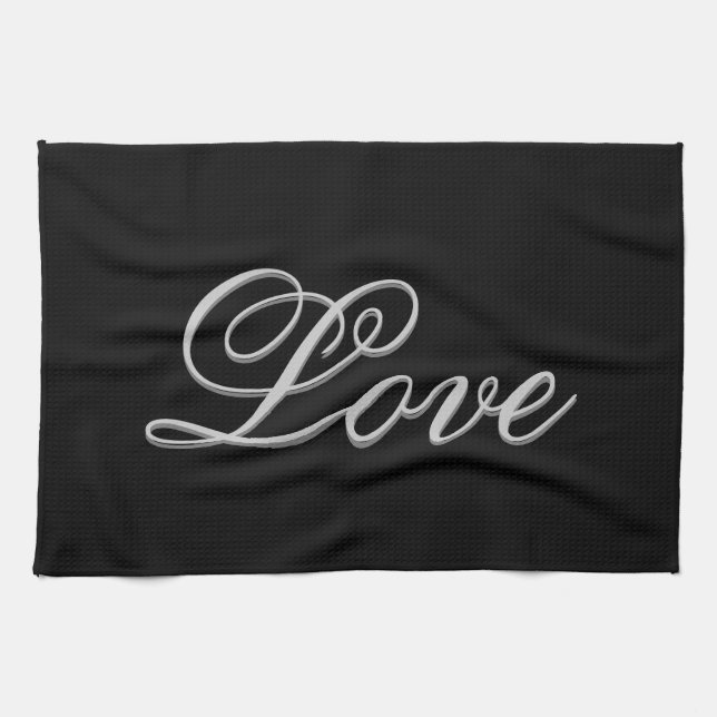 Sophisticated Grey Black Love Tea Towel (Horizontal)