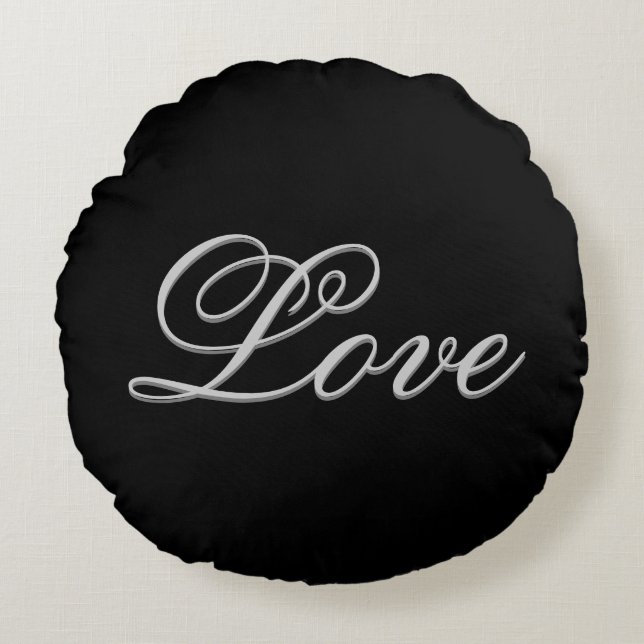 Sophisticated Grey Black Love Wedding Postage Round Cushion (Front)