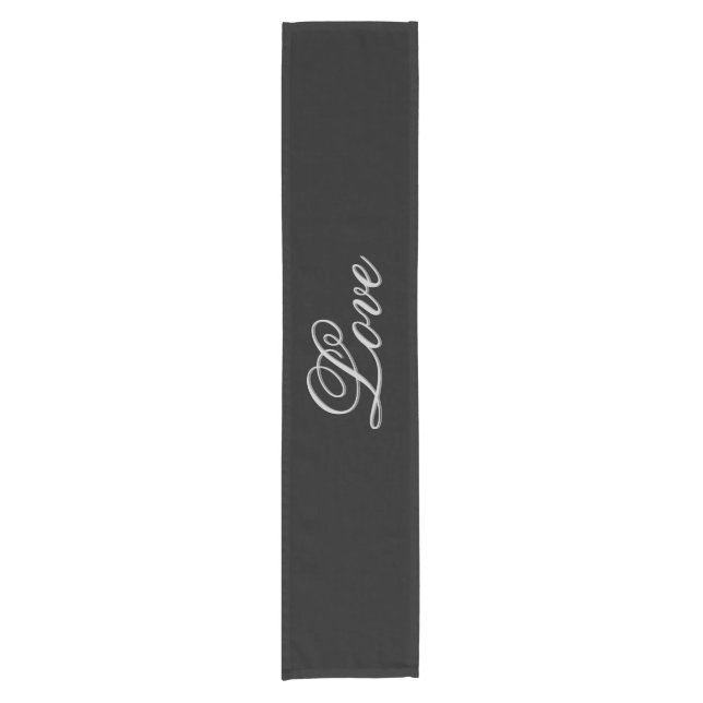 Sophisticated Grey Black Love Wedding Short Table Runner (Front)