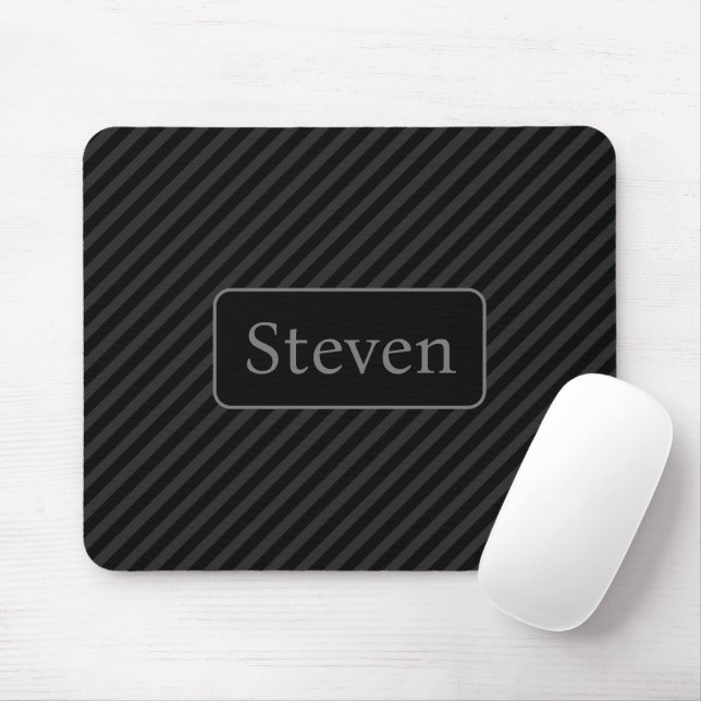 Sophisticated Grey & Black Pinstriped Personalised Mouse Mat (With Mouse)