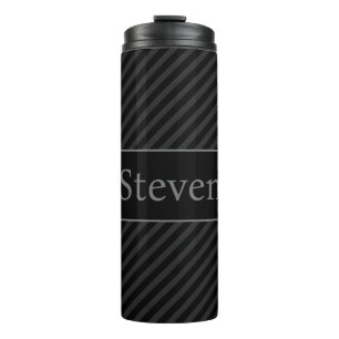 Sophisticated Grey & Black Pinstriped Personalised Thermal Tumbler