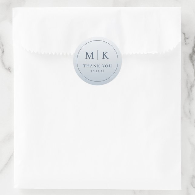 Sophisticated Grey-Blue Initials Classic Round Sticker (Bag)