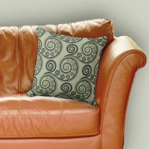 Sophisticated Grey Botanical Fern Frond Curl Cushion