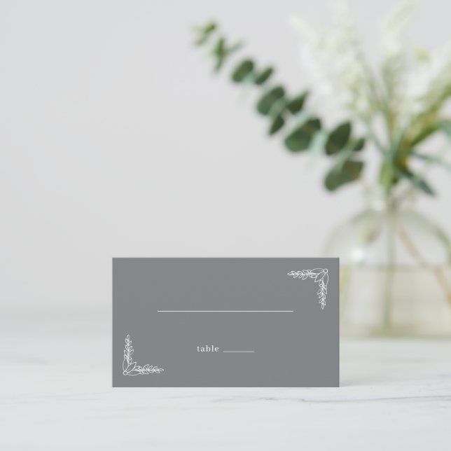 Sophisticated Grey Botanical Place Card (Standing Front)