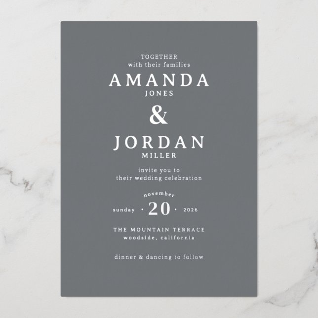 Sophisticated Grey Minimalist Wedding Invitation (Front)