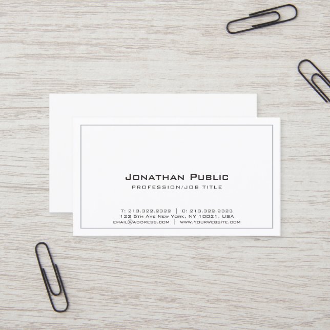Sophisticated Grey White Design Modern Plain Business Card (Front/Back In Situ)