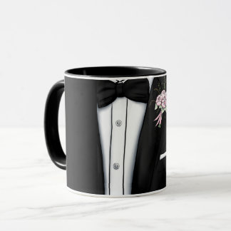 Sophisticated Groom Tuxedo with Peony Boutonniere Mug