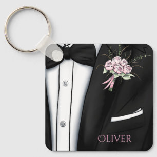 Sophisticated Groom's Boutonniere Key Ring