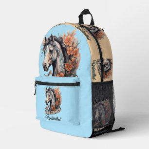 Sophisticated Horse Design with Blooming Orange Printed Backpack