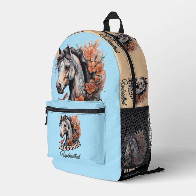 Sophisticated Horse Design with Blooming Orange  Printed Backpack (Back Corner Right)