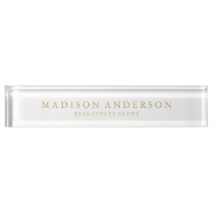 Sophisticated in White & Gold   Desk Name Plate