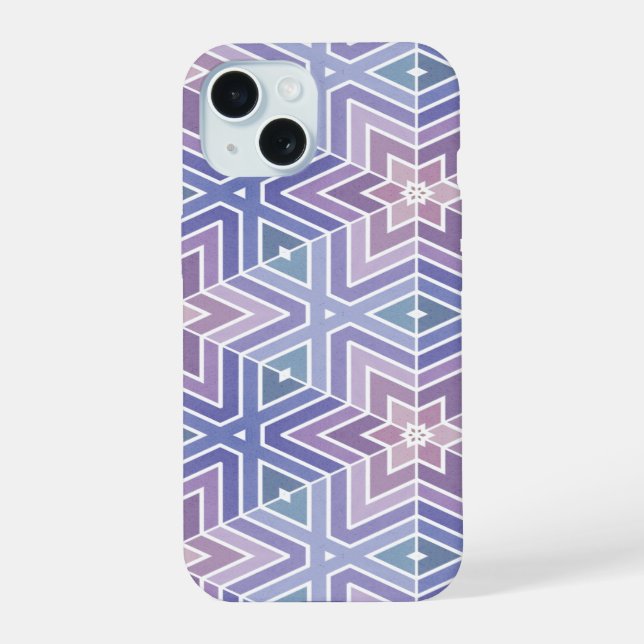 Sophisticated Lavender Geometric Star Maze Pattern iPhone 15 Case (Back)