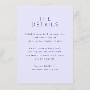 Sophisticated Lavender Minimalist Wedding Details Enclosure Card