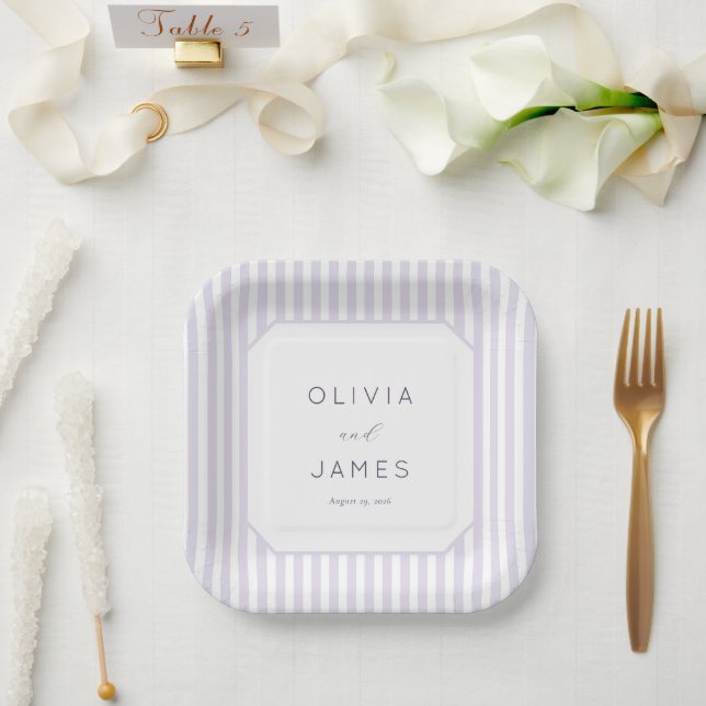 Sophisticated Lavender Stripes Paper Plate (Wedding)