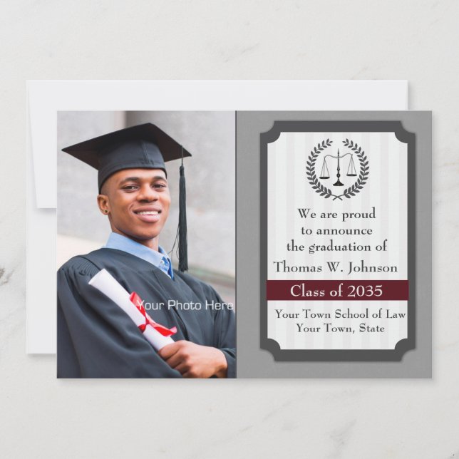Sophisticated Law Graduation Photo Announcement (Front)