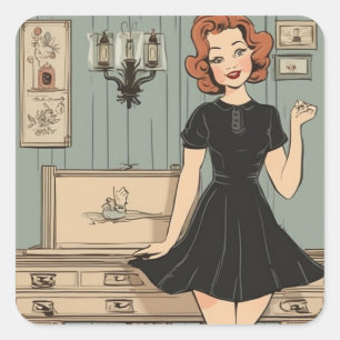 Sophisticated LBD Vintage Little Black Dress Decal Square Sticker