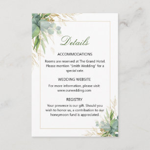 Sophisticated Leafy Emerald Foliage Wedding Detail Enclosure Card