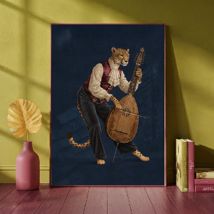 Sophisticated Leopard Playing Cello Musical Poster