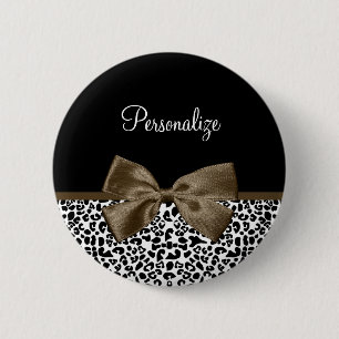 Sophisticated Leopard Print Brown Bow With Name 6 Cm Round Badge
