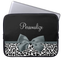 Sophisticated Leopard Print Grey Bow With Name