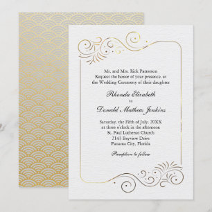 Sophisticated Luxurious Gold Flourish Wedding Invitation