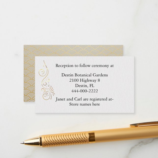 Sophisticated Luxurious Gold Wedding Information Enclosure Card (Front/Back In Situ)