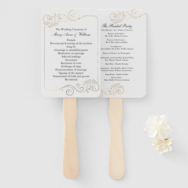 Sophisticated Luxurious Wedding Program  Hand Fan (Front and Back)