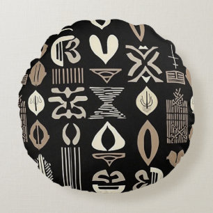 Sophisticated Luxury African Caribbean Mudcloth Round Cushion
