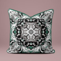 Sophisticated Mandala Throw Pillow – Black & Sage 