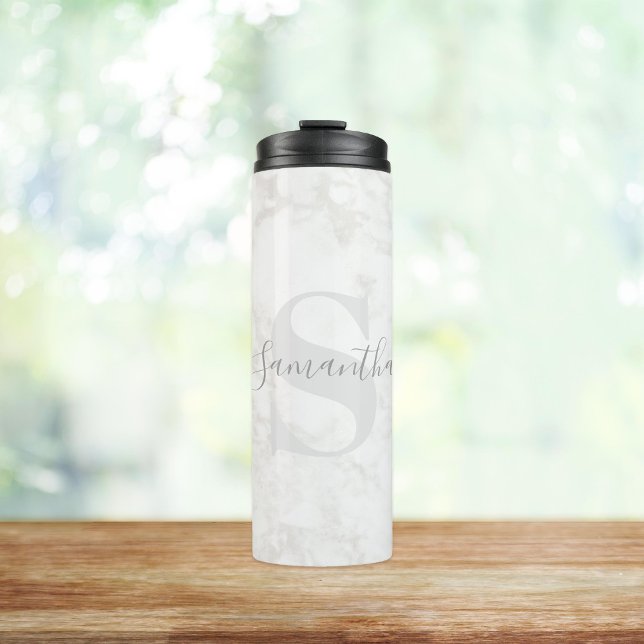 Sophisticated Marble with Monogram and Name Grey Thermal Tumbler (Creator Uploaded)