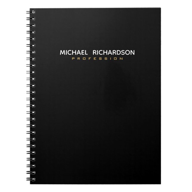 Sophisticated Masculine Black Gold White Notebook (Front)