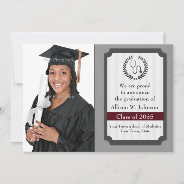 Sophisticated Medical Graduation Photo Card (Front)