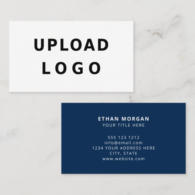 Sophisticated Minimal Navy Blue and White Logo Business Card (Front/Back)