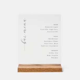 Sophisticated Minimalist Bar Menu Acrylic Sign