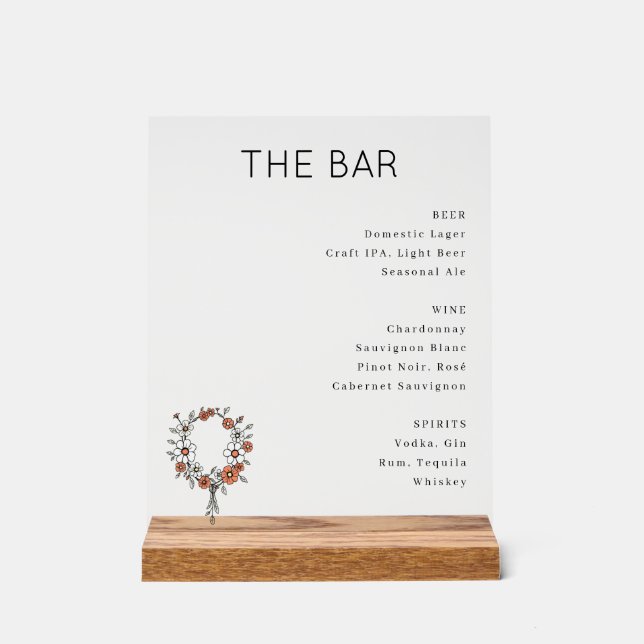 Sophisticated Minimalist Beverage Menu Acrylic Sign (Front)