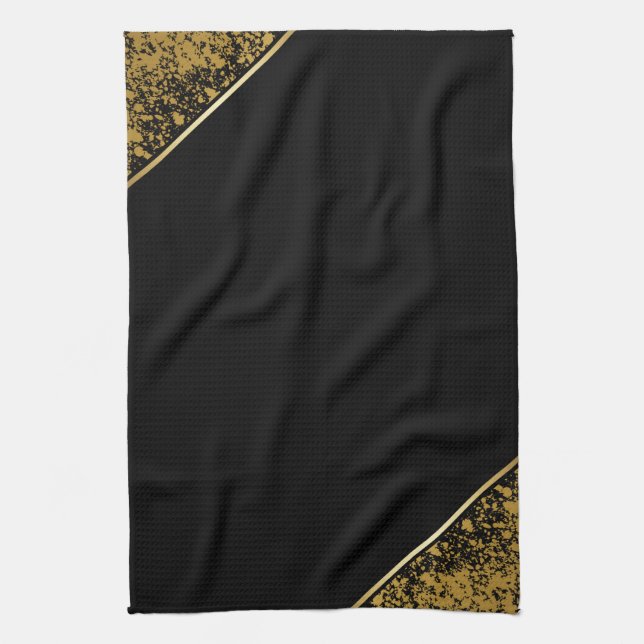 Sophisticated Minimalist Black and Gold Tea Towel (Vertical)