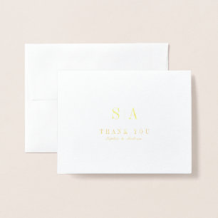 Sophisticated minimalist monogram thank you foil card