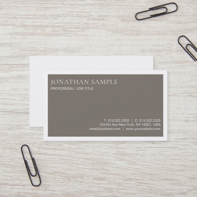 Sophisticated Minimalist Plain Trendy Brown Modern Business Card (Front/Back In Situ)