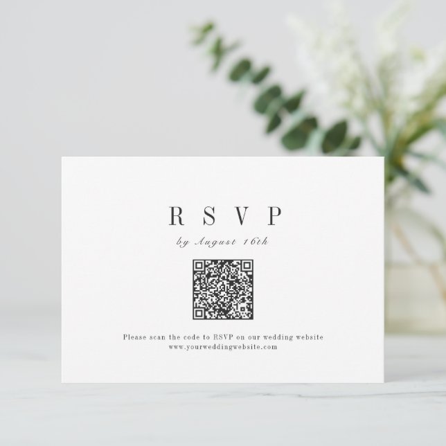 Sophisticated minimalist wedding QR code RSVP Card (Standing Front)